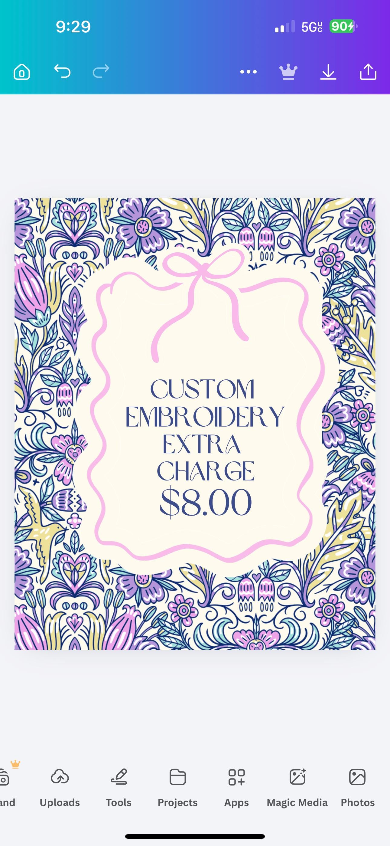 Custom Embroidery charge