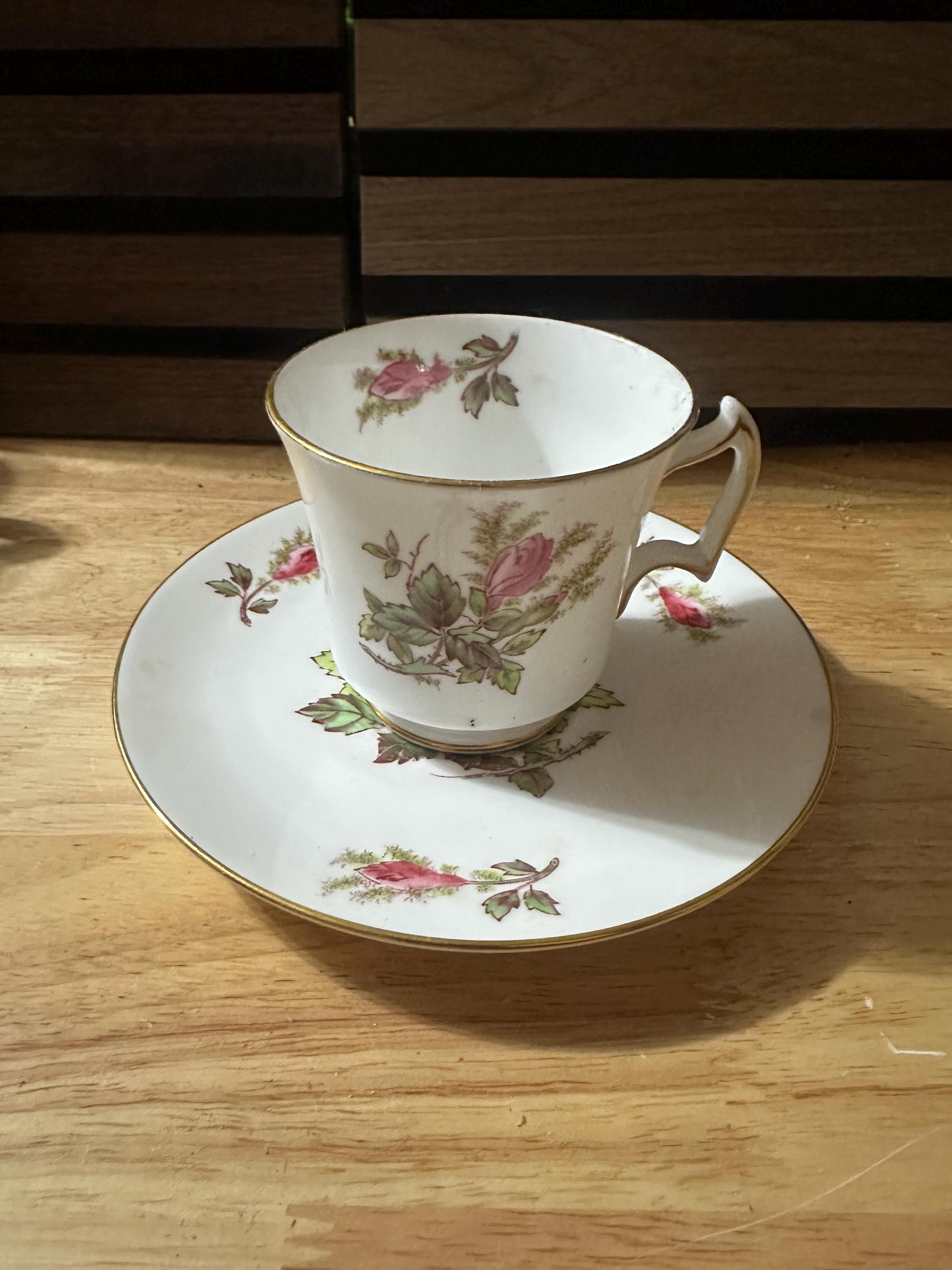 Royal Chelsea Moss Rose China teacup and saucer