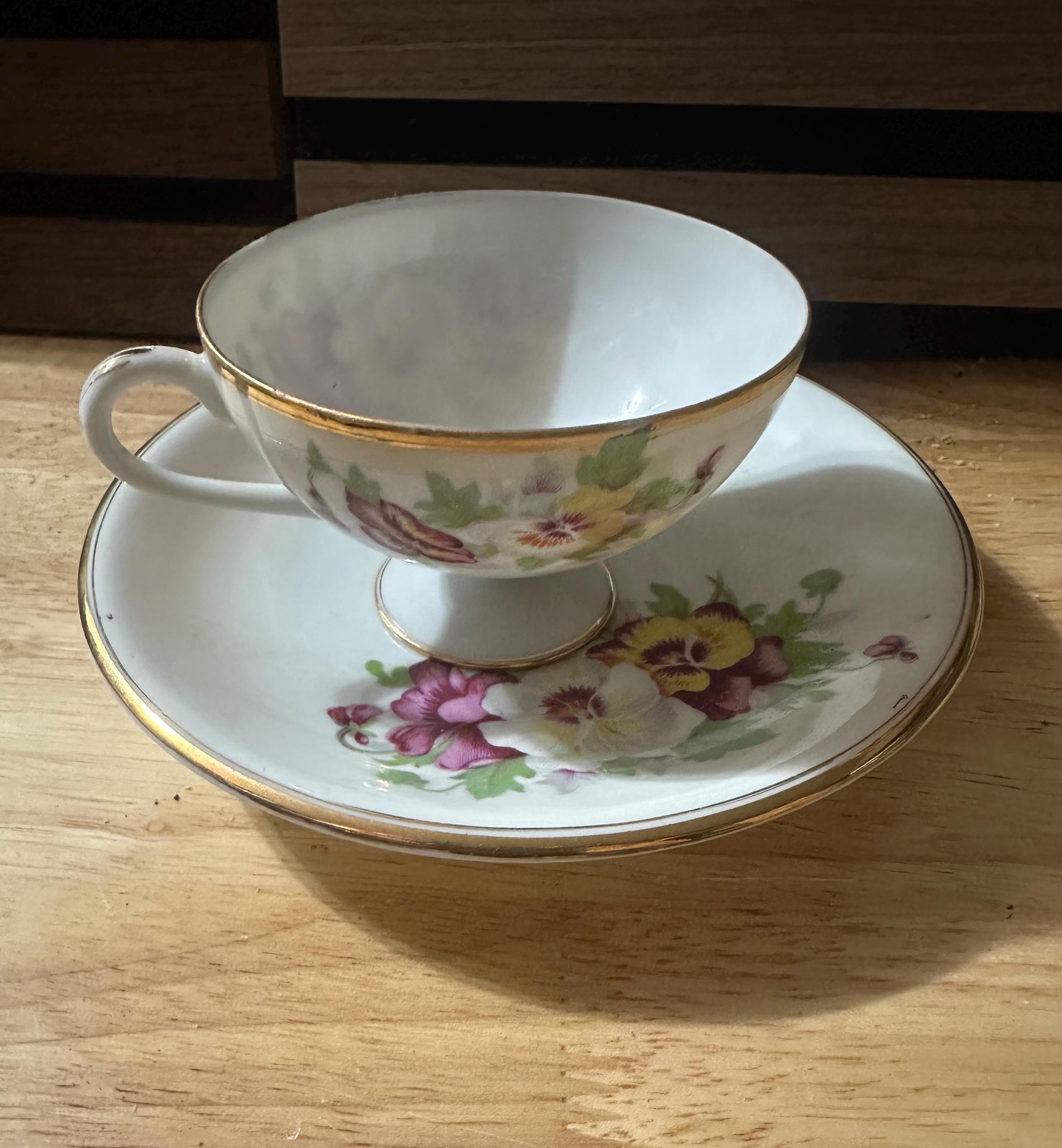Saji Violets China teacup and saucer